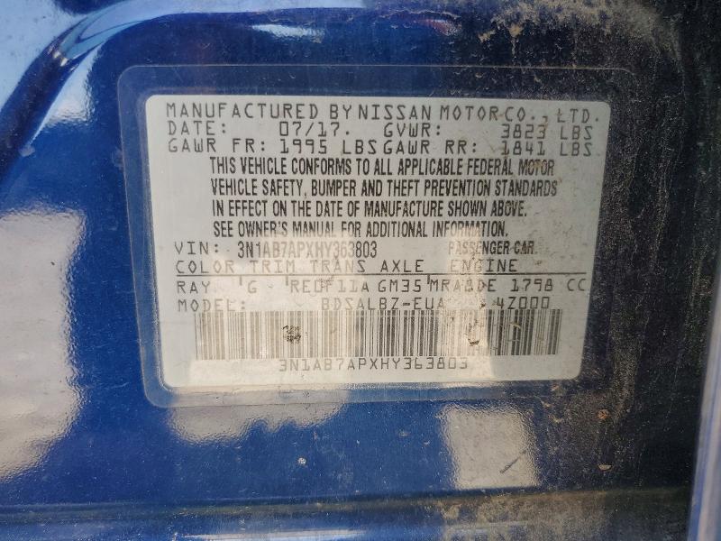 61014996 :رقم المزاد ، 3N1AB7APXHY363803 vin ، 2017 Nissan Sentra مزاد بيع