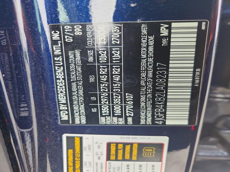61852446 :رقم المزاد ، 4JGFB4KB2LA082317 vin ، 2020 Mercedes-benz Gle مزاد بيع