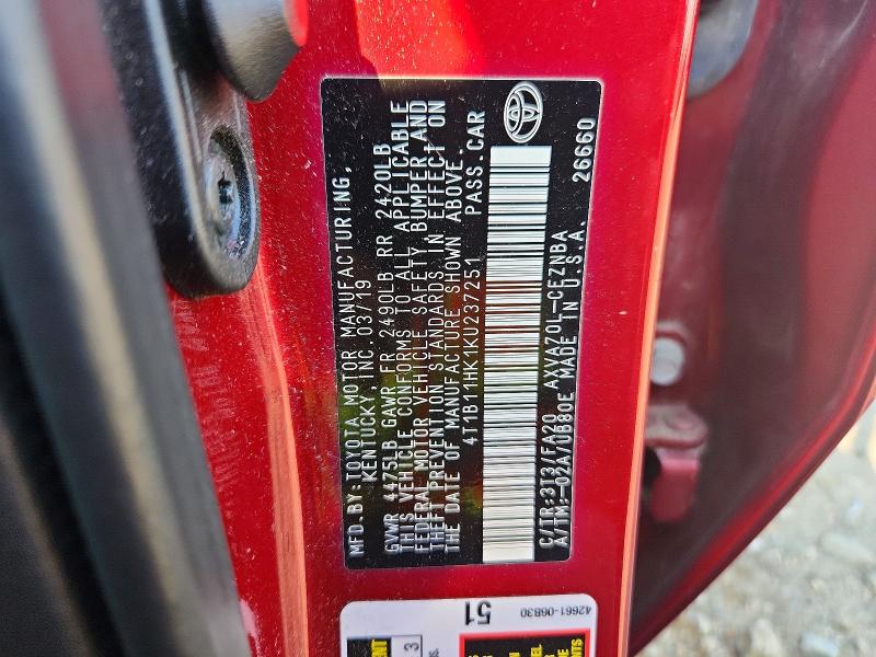 Продажа на аукционе авто 2019 Toyota Camry, vin: 4T1B11HK1KU237251, номер лота: 60143846