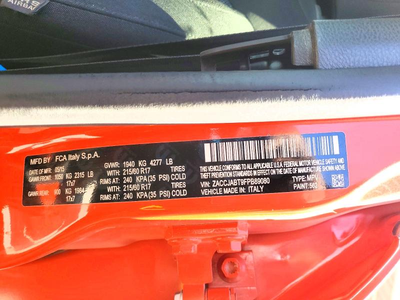60134526 :رقم المزاد ، ZACCJABT9FPB89080 vin ، 2015 Jeep Renegade مزاد بيع