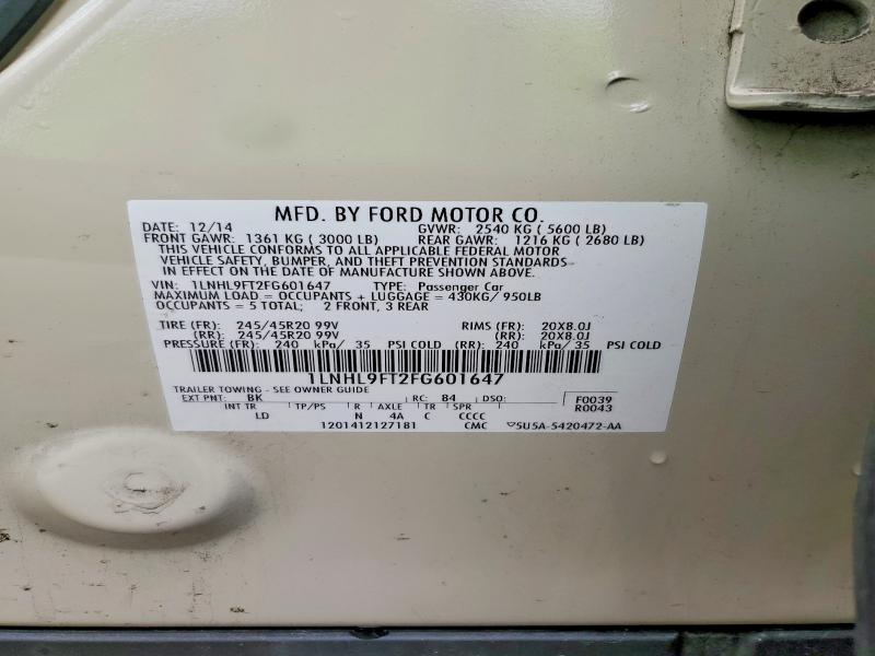 Продажа на аукционе авто 2015 Lincoln Mks, vin: 1LNHL9FT2FG601647, номер лота: 60435356
