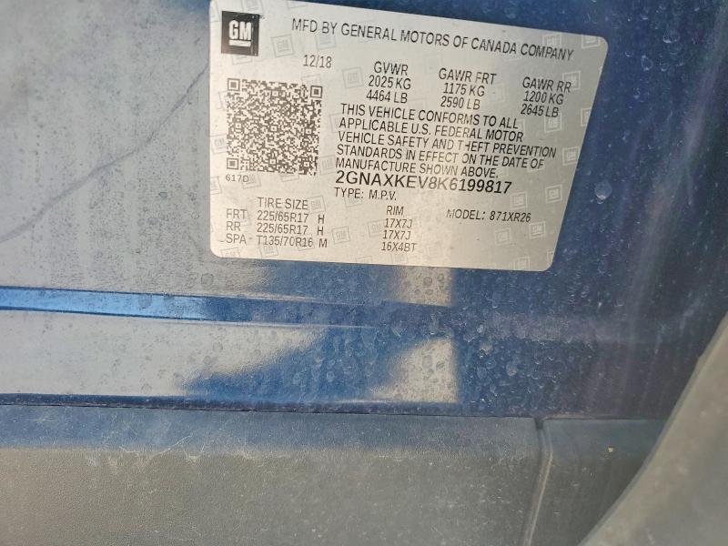 Aukcja sprzedaży 2019 Chevrolet Equinox, vin: 2GNAXKEV8K6199817, numer aukcji: 59709216