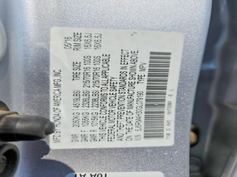Aukcja sprzedaży 2016 Honda Cr-v, vin: 5J6RM4H30GL079190, numer aukcji: 58999886