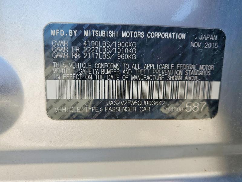 59963106 :رقم المزاد ، JA32V2FW5GU003642 vin ، 2016 Mitsubishi Lancer مزاد بيع