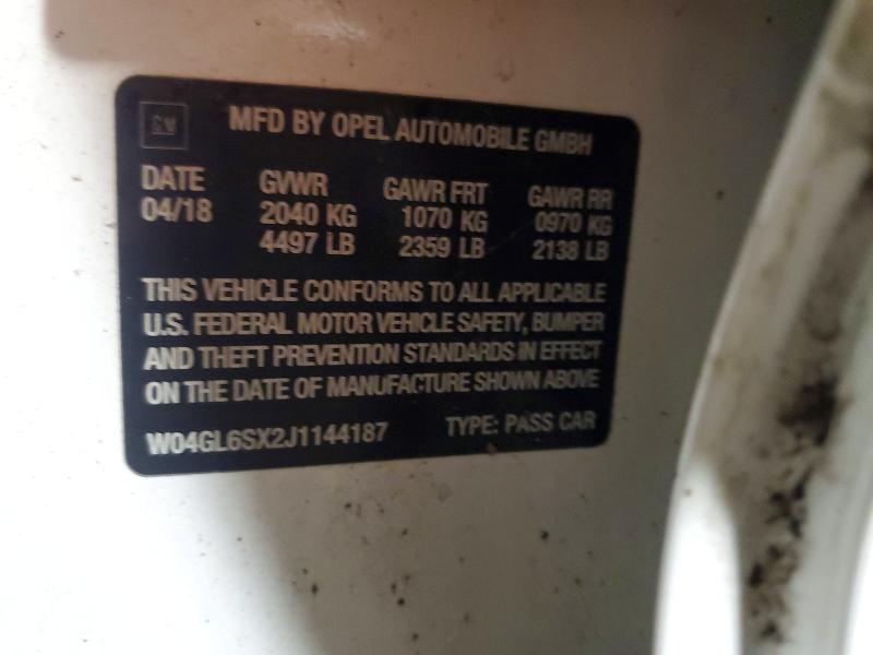 2018 Buick Regal მანქანა იყიდება აუქციონზე, vin: W04GL6SX2J1144187, აუქციონის ნომერი: 60962436