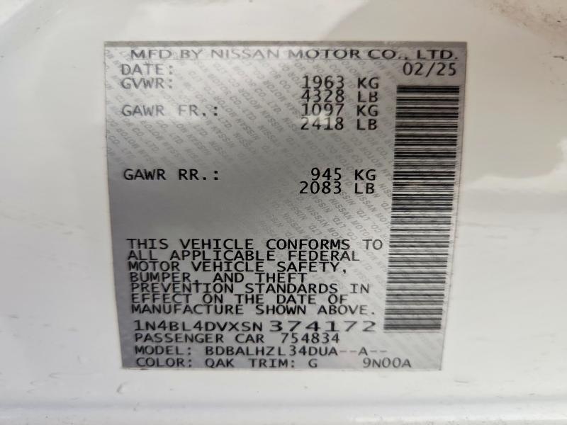Продажа на аукционе авто 2025 Nissan Altima, vin: 1N4BL4DVXSN374172, номер лота: 59887846