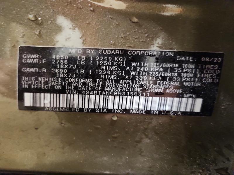 Auction sale of the 2024 Subaru Outback, vin: 4S4BTANC8R3150311, lot number: 59837736