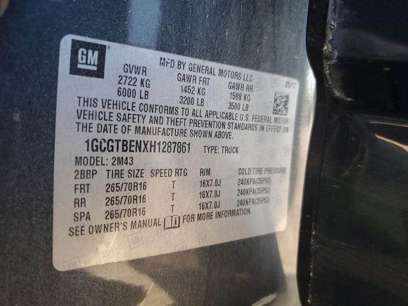 Aukcja sprzedaży 2017 Chevrolet Colorado, vin: 1GCGTBENXH1287861, numer aukcji: 60424256