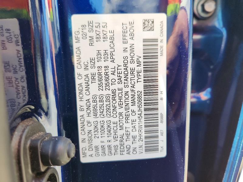 2018 Honda Cr-v მანქანა იყიდება აუქციონზე, vin: 2HKRW1H54JH506852, აუქციონის ნომერი: 60635326