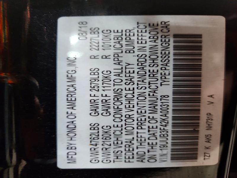 59957036 :رقم المزاد ، 19UUB3F42KA003178 vin ، 2019 Acura Tlx مزاد بيع