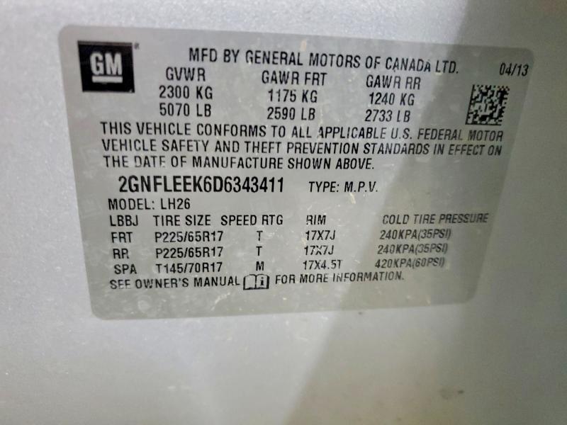60651736 :رقم المزاد ، 2GNFLEEK6D6343411 vin ، 2013 Chevrolet Equinox مزاد بيع