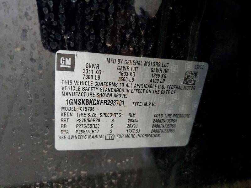 62944136 :رقم المزاد ، 1GNSKBKCXFR293701 vin ، 2015 Chevrolet Tahoe مزاد بيع