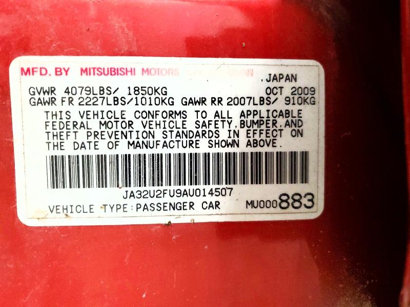 2010 Mitsubishi Lancer მანქანა იყიდება აუქციონზე, vin: JA32U2FU9AU014507, აუქციონის ნომერი: 62831796