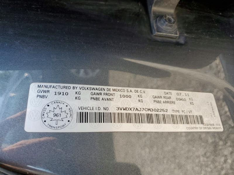 Продажа на аукционе авто 2012 Volkswagen Jetta, vin: 3VWDX7AJ7CM302252, номер лота: 61819716
