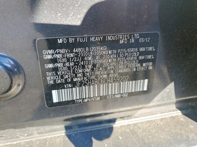 Продажа на аукционе авто 2012 Subaru Forester, vin: JF2SHABC6CH459202, номер лота: 60188056
