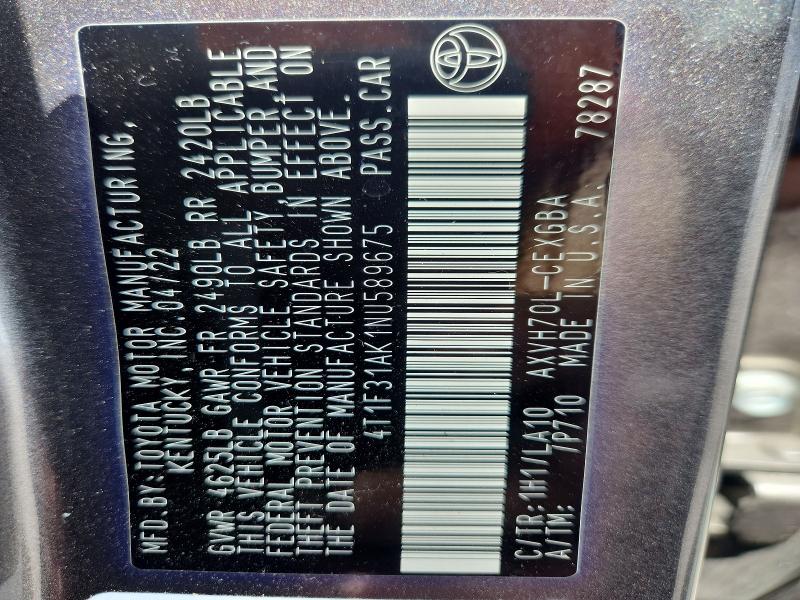 2022 Toyota Camry მანქანა იყიდება აუქციონზე, vin: 4T1F31AK1NU589675, აუქციონის ნომერი: 59914006