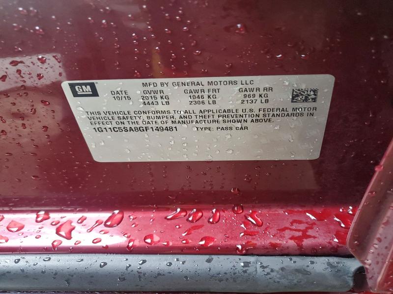 2016 Chevrolet Malibu Limited მანქანა იყიდება აუქციონზე, vin: 1G11C5SA8GF149481, აუქციონის ნომერი: 62833846