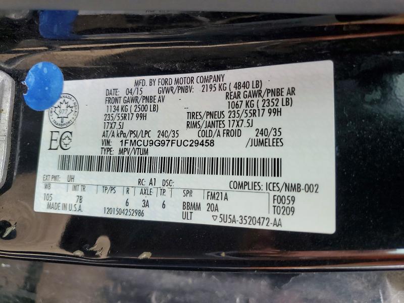 2015 Ford Escape მანქანა იყიდება აუქციონზე, vin: 1FMCU9G97FUC29458, აუქციონის ნომერი: 59146116