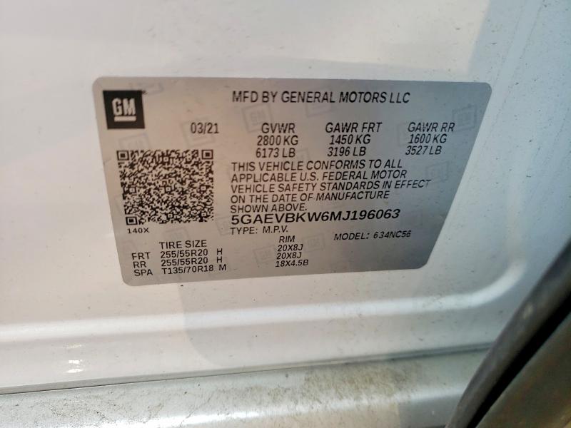 2021 Buick Enclave მანქანა იყიდება აუქციონზე, vin: 5GAEVBKW6MJ196063, აუქციონის ნომერი: 61003386