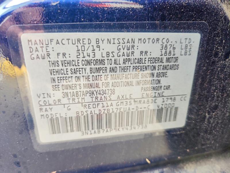 59987806 :رقم المزاد ، 3N1AB7AP9KY434738 vin ، 2019 Nissan Sentra مزاد بيع