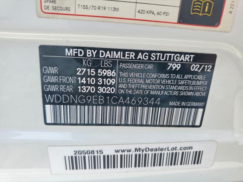 62100726 :رقم المزاد ، WDDNG9EB1CA469344 vin ، 2012 Mercedes-benz S مزاد بيع