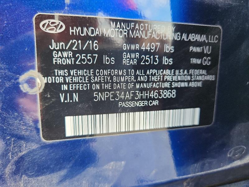 62658576 :رقم المزاد ، 5NPE34AF3HH463868 vin ، 2017 Hyundai Sonata مزاد بيع