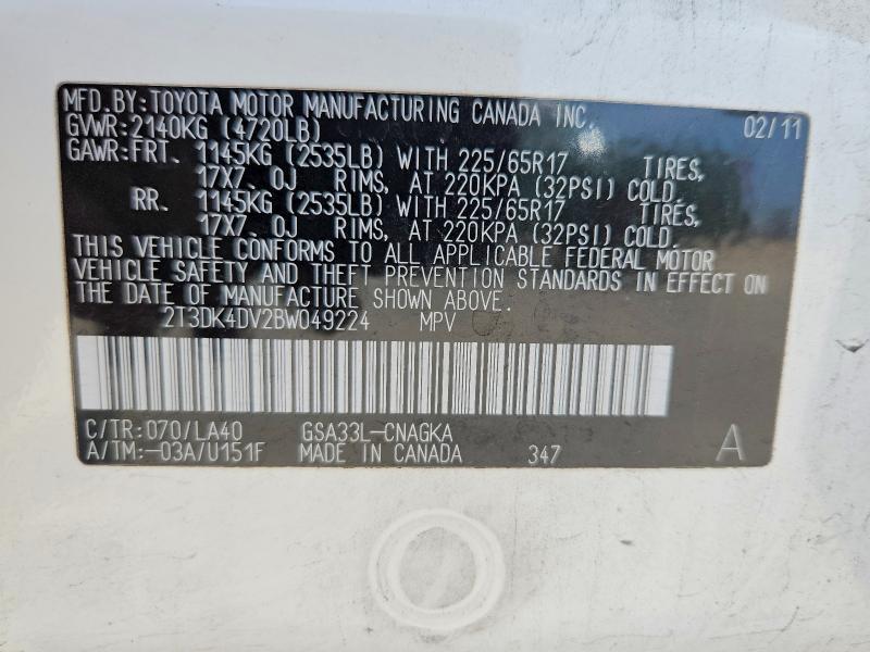 63313846 :رقم المزاد ، 2T3DK4DV2BW049224 vin ، 2011 Toyota Rav4 مزاد بيع