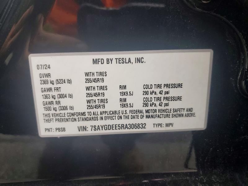 Продажа на аукционе авто 2024 Tesla Model Y, vin: 7SAYGDEE5RA306832, номер лота: 60678586