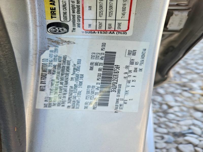 2012 Ford Fusion მანქანა იყიდება აუქციონზე, vin: 3FADP0L35CR187569, აუქციონის ნომერი: 60711196