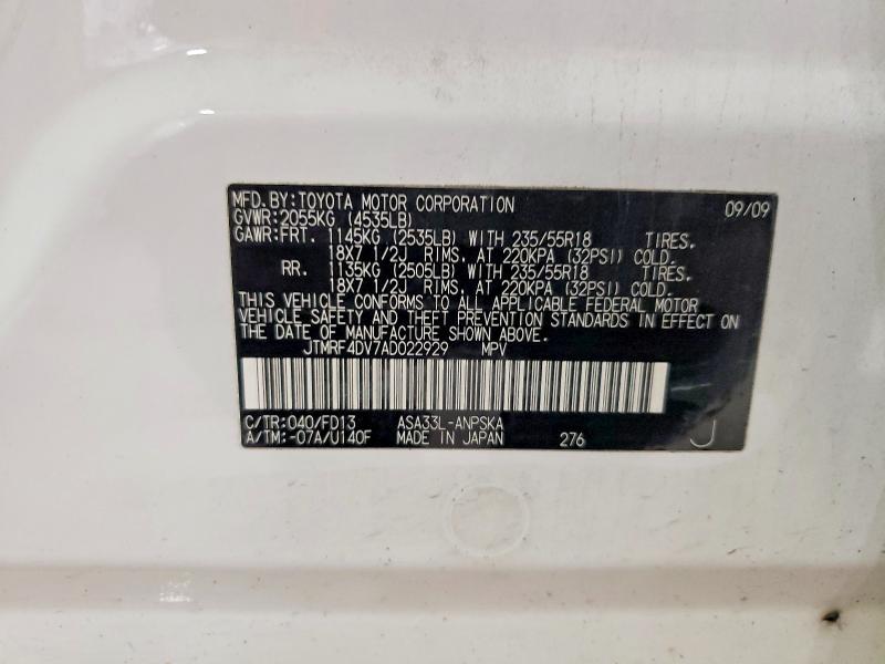 Aukcja sprzedaży 2010 Toyota Rav4, vin: JTMRF4DV7AD022929, numer aukcji: 62796546