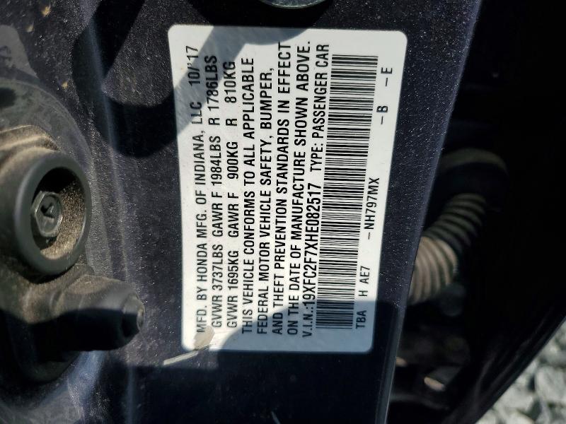 62892956 :رقم المزاد ، 19XFC2F7XHE082517 vin ، 2017 Honda Civic مزاد بيع