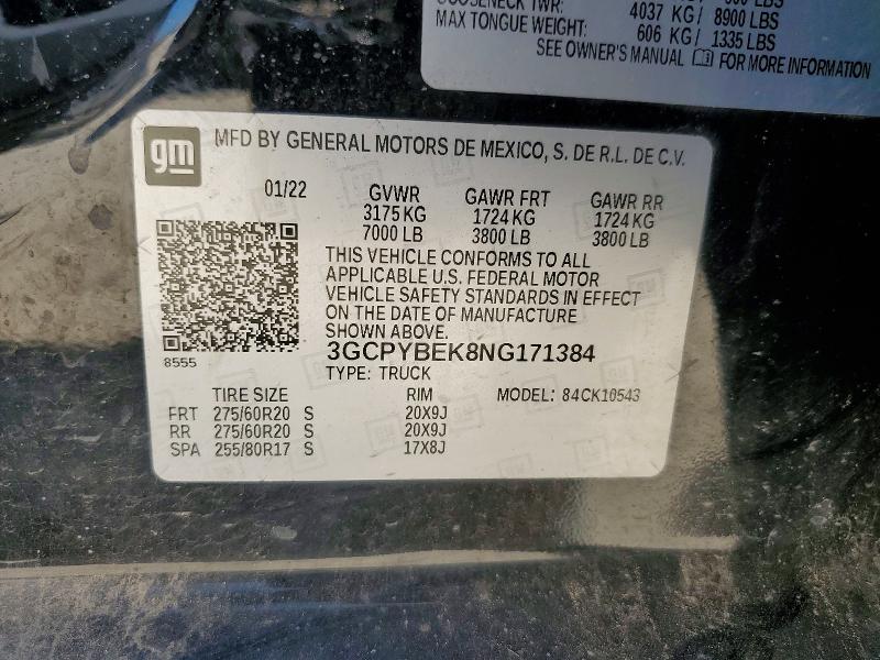 Продажа на аукционе авто 2022 Chevrolet Silverado Ltd, vin: 3GCPYBEK8NG171384, номер лота: 62784086