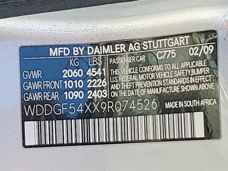 60460406 :رقم المزاد ، WDDGF54XX9R074526 vin ، 2009 Mercedes-benz C مزاد بيع