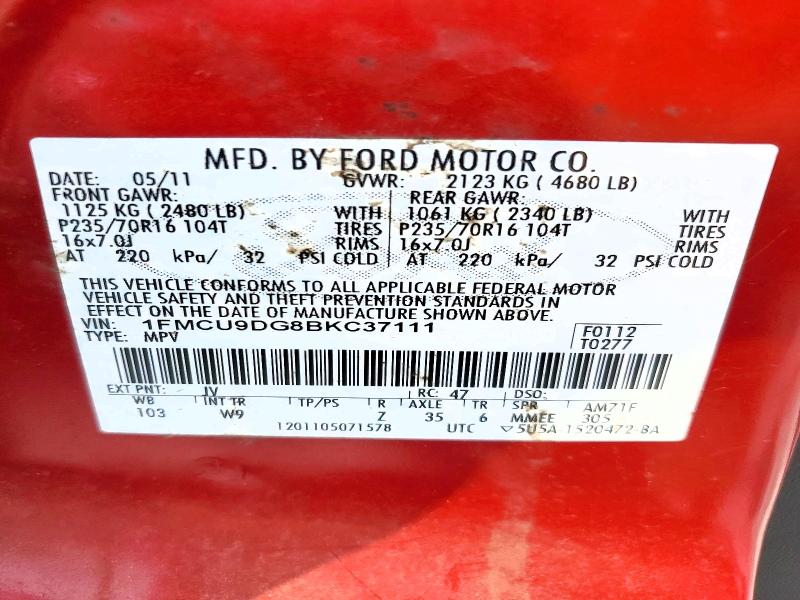 Продажа на аукционе авто 2011 Ford Escape, vin: 1FMCU9DG8BKC37111, номер лота: 60420736
