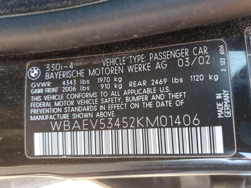 60129286 :رقم المزاد ، WBAEV53452KM01406 vin ، 2002 Bmw 330 مزاد بيع