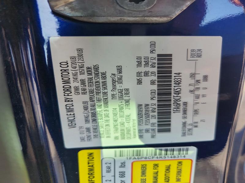 Продажа на аукционе авто 2019 Ford Mustang, vin: 1FA6P8CF4K5148314, номер лота: 62284616