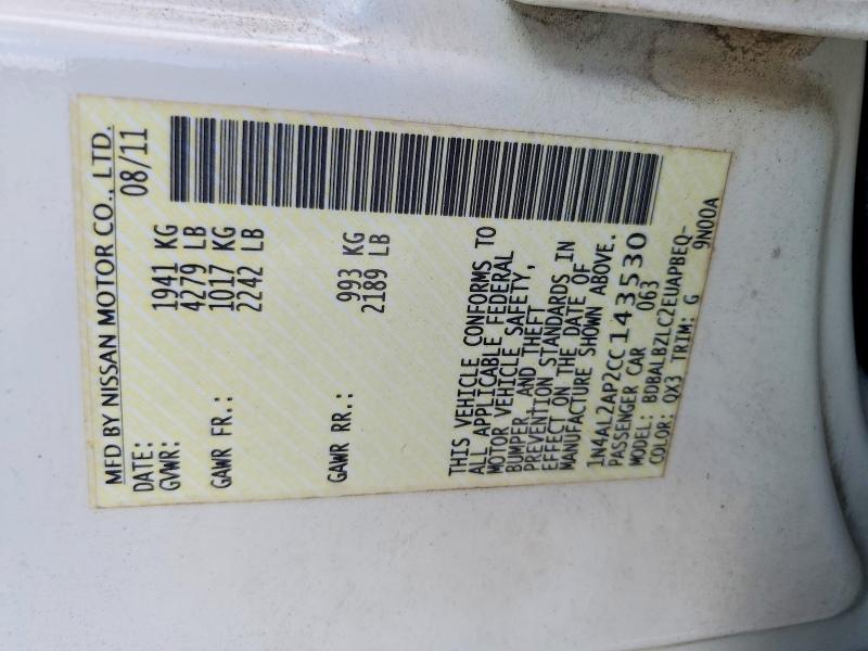 61702096 :رقم المزاد ، 1N4AL2AP2CC143530 vin ، 2012 Nissan Altima مزاد بيع