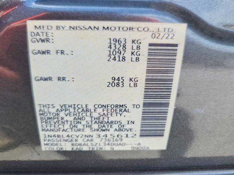 61946936 :رقم المزاد ، 1N4BL4CV2NN345612 vin ، 2022 Nissan Altima مزاد بيع