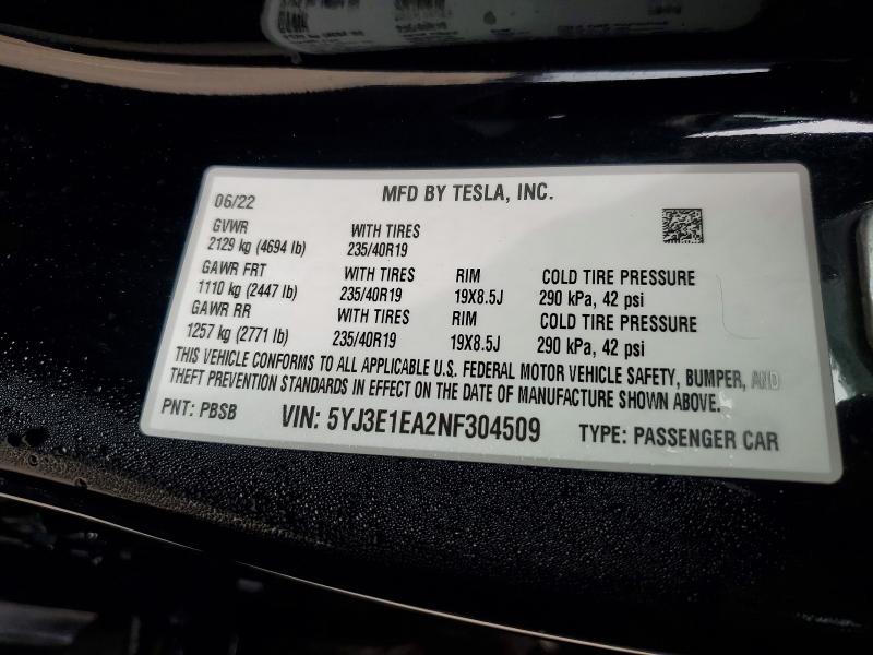 Продаж на аукціоні авто 2022 Tesla Model 3, vin: 5YJ3E1EA2NF304509, номер лоту: 61336946