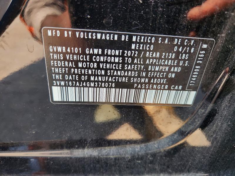 63254966 :رقم المزاد ، 3VW167AJ4GM376076 vin ، 2016 Volkswagen Jetta مزاد بيع