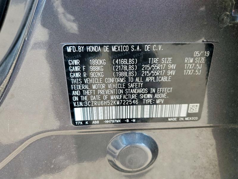 Aukcja sprzedaży 2019 Honda Hr-v, vin: 3CZRU6H52KM722546, numer aukcji: 59742516