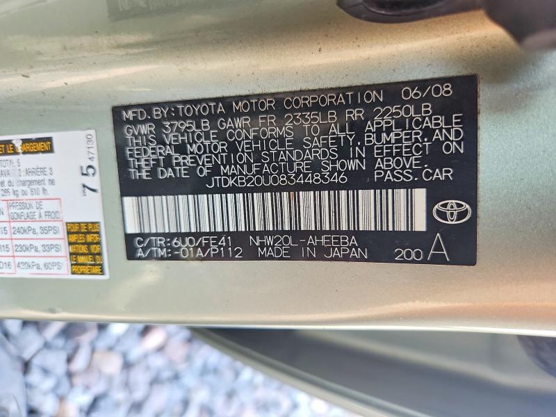 Aukcja sprzedaży 2008 Toyota Prius, vin: JTDKB20U083448346, numer aukcji: 61196216