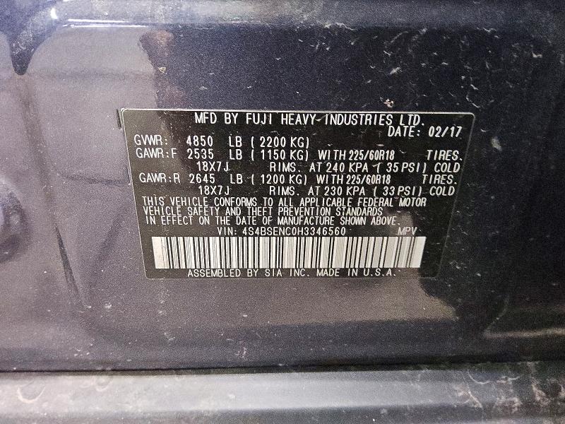 Продаж на аукціоні авто 2017 Subaru Outback, vin: 4S4BSENC0H3346560, номер лоту: 59564566