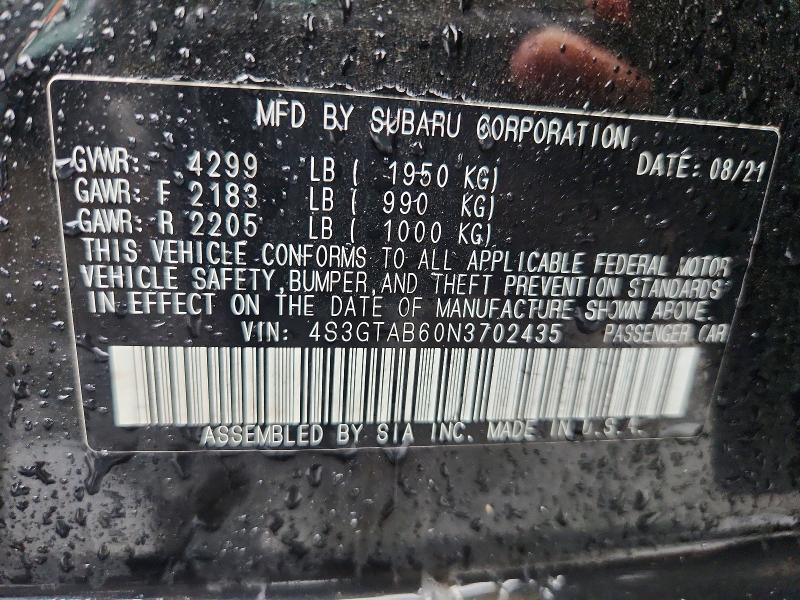 2022 Subaru Impreza მანქანა იყიდება აუქციონზე, vin: 4S3GTAB60N3702435, აუქციონის ნომერი: 62846336