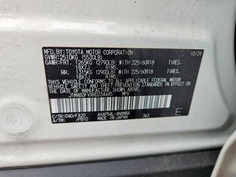 2024 Toyota Rav4 Prime მანქანა იყიდება აუქციონზე, vin: JTMAB3FVXRD234445, აუქციონის ნომერი: 61220896
