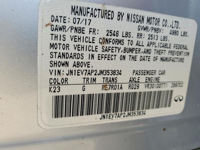 61617226 :رقم المزاد ، JN1EV7AP2JM353834 vin ، 2018 Infiniti Q50 مزاد بيع