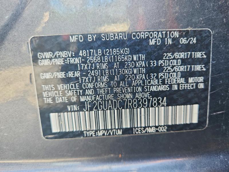 59633356 :رقم المزاد ، JF2GUADC7R8397834 vin ، 2024 Subaru Crosstrek مزاد بيع