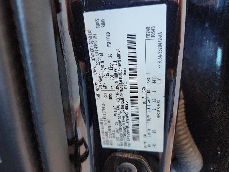 63289786 :رقم المزاد ، 1FTVW1EL8NWG14926 vin ، 2022 Ford F150 مزاد بيع