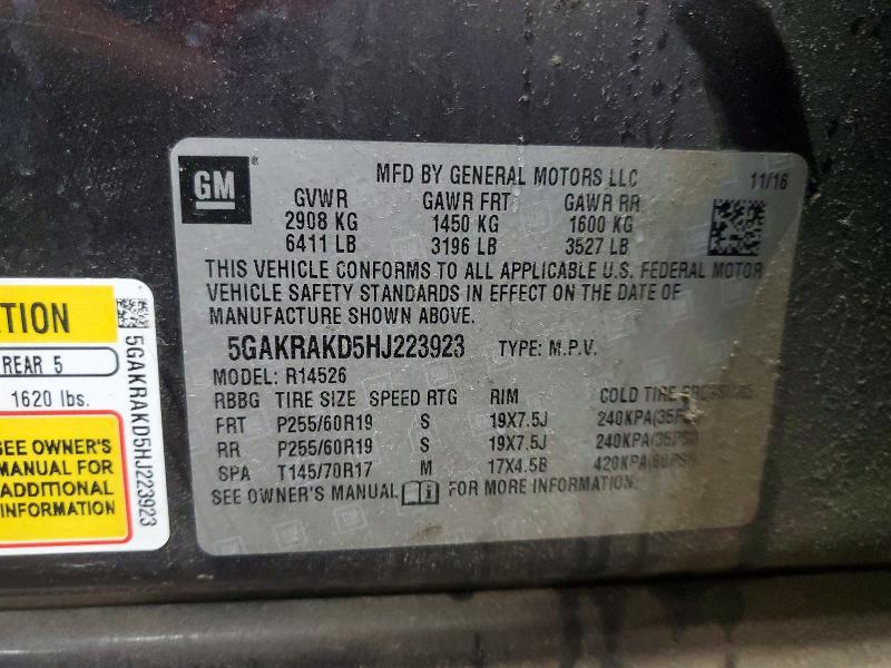Aukcja sprzedaży 2017 Buick Enclave, vin: 5GAKRAKD5HJ223923, numer aukcji: 62663696