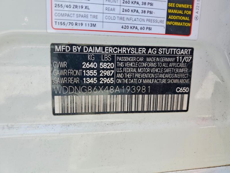 59816456 :رقم المزاد ، WDDNG86X48A193981 vin ، 2008 Mercedes-benz S مزاد بيع